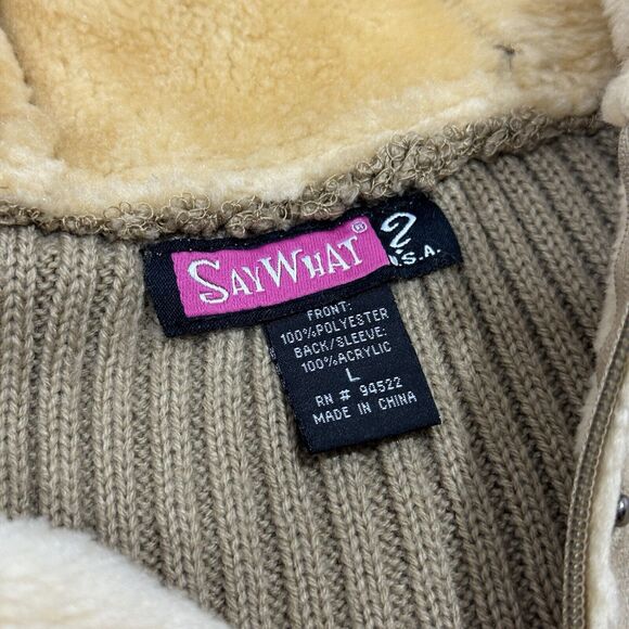 Woman's Say What Faux Fur Zip-up Button Tan Brown Petite Jacket Size Large Hood - Picture 6 of 9